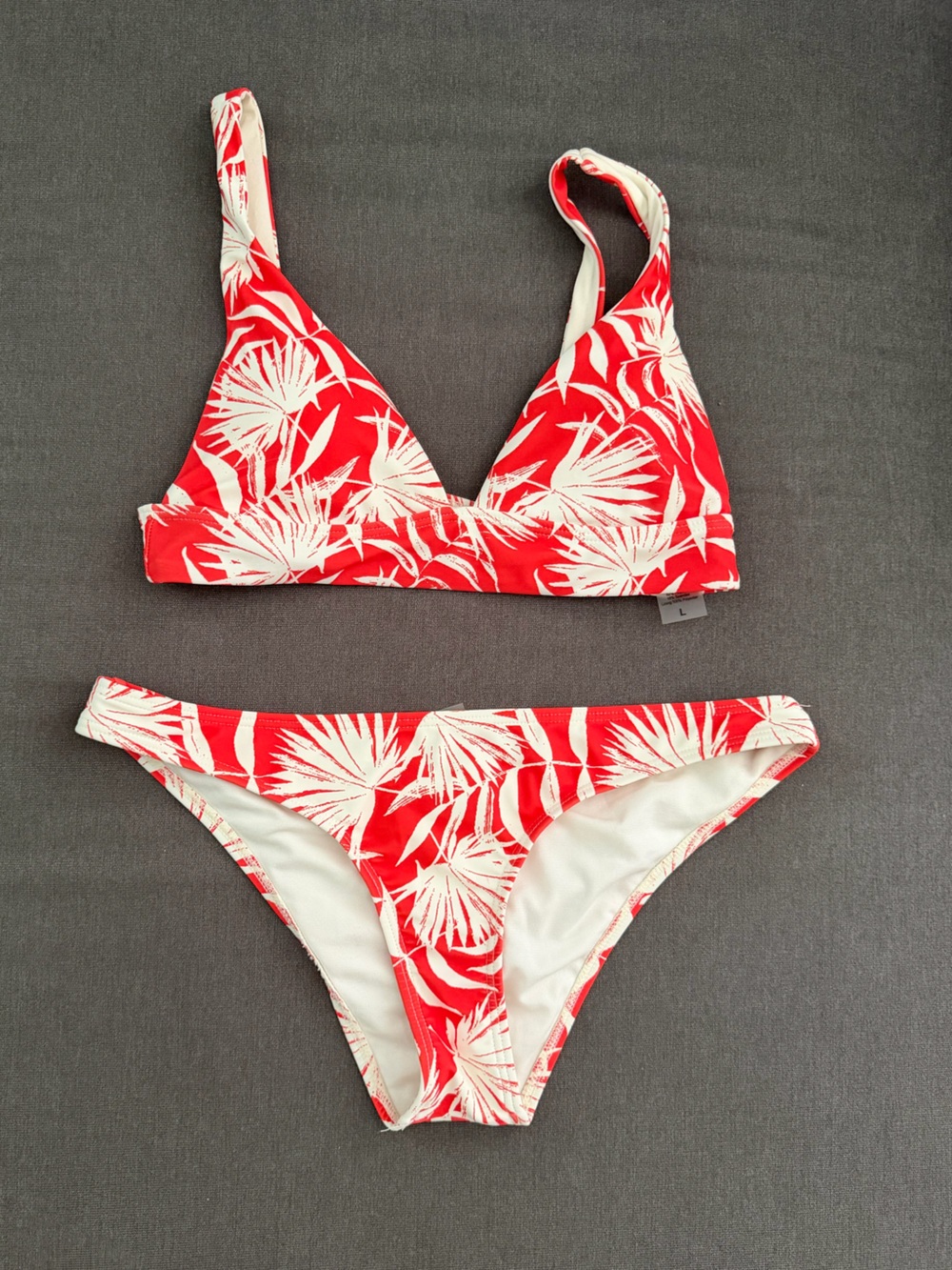 surf style orange and White Tropical Print Bikini Set